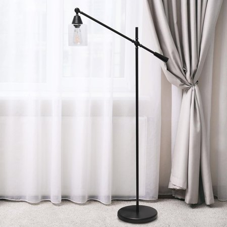 ALL THE RAGES Elegant Designs Pivot Arm Floor Lamp with Glass Shade Black LF1030BLK